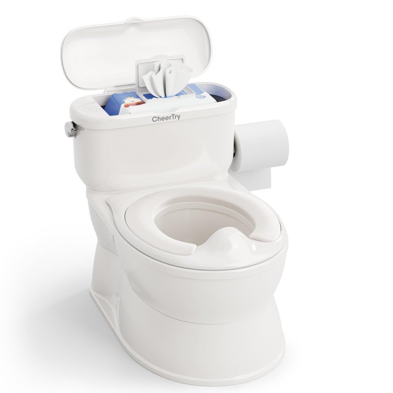 CheerTry 2-in-1 Toddler Potty Training Toilet - with Detachable Training Seat, Realistic Flushing Sound for Boys & Girls Ages 1-3 with Wipes Storage, Toilet Paper Holder - Image 1