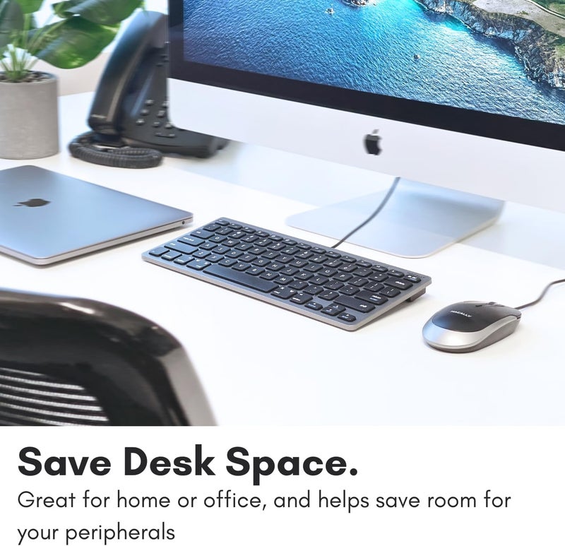 Macally Small USB Wired Keyboard for Mac and Windows - 78 Scissor Keys, 13 Shortcut Compatible Apple Keyboard - Mini Compact USB Computer Keyboard That Saves Space and Looks Great - Space Grey - Image 2