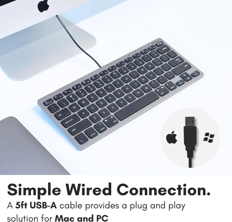 Macally Small USB Wired Keyboard for Mac and Windows - 78 Scissor Keys, 13 Shortcut Compatible Apple Keyboard - Mini Compact USB Computer Keyboard That Saves Space and Looks Great - Space Grey - Image 3
