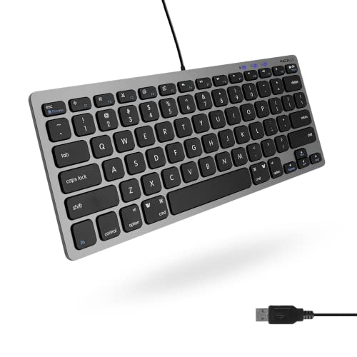 Macally Small USB Wired Keyboard for Mac and Windows - 78 Scissor Keys, 13 Shortcut Compatible Apple Keyboard - Mini Compact USB Computer Keyboard That Saves Space and Looks Great - Space Grey - Image 1
