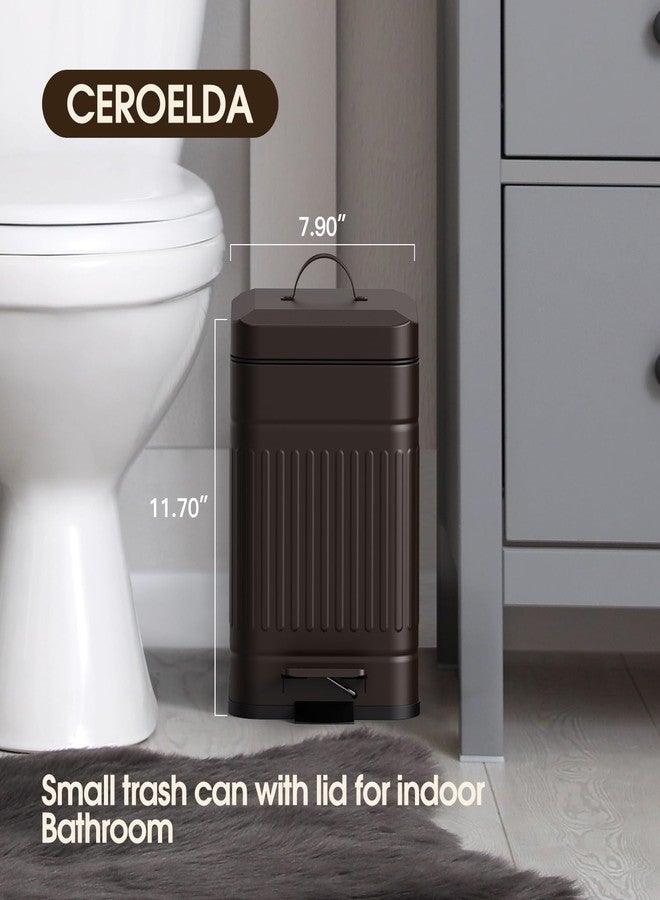 CEROELDA Small Trash Can with Lid-5L/1.3 Gal,Stainless Steel Outdoor Dog Poop Garbage Can-Farmhouse Retro Metal Waste Bin w/Step Pedal for Bathroom Bedroom Office-Soft Close-Brown - Image 2