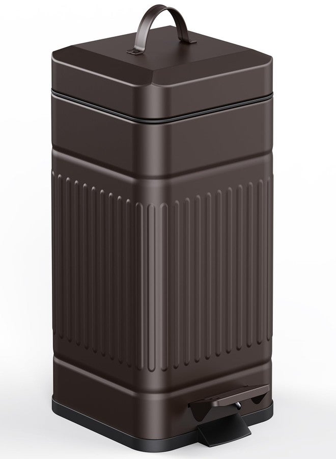 CEROELDA Small Trash Can with Lid-5L/1.3 Gal,Stainless Steel Outdoor Dog Poop Garbage Can-Farmhouse Retro Metal Waste Bin w/Step Pedal for Bathroom Bedroom Office-Soft Close-Brown - Image 1