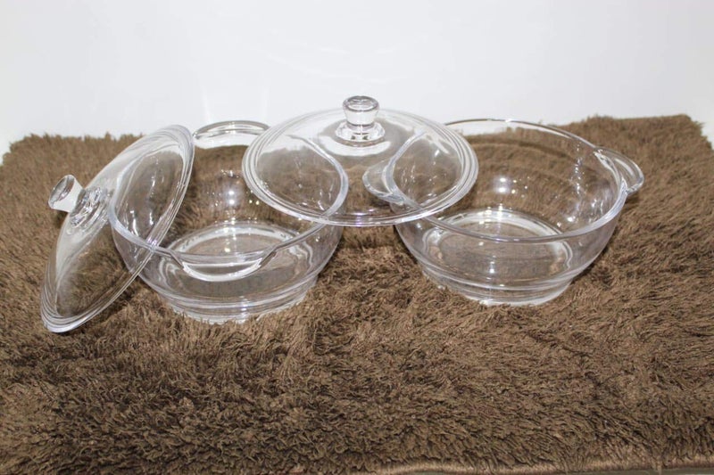 FIMBRIA Glass Casserole Pack of 31000ml Round Serving Rice Bowl with Glass Lid Oven and Microwave SafeSet of 3 - Image 2