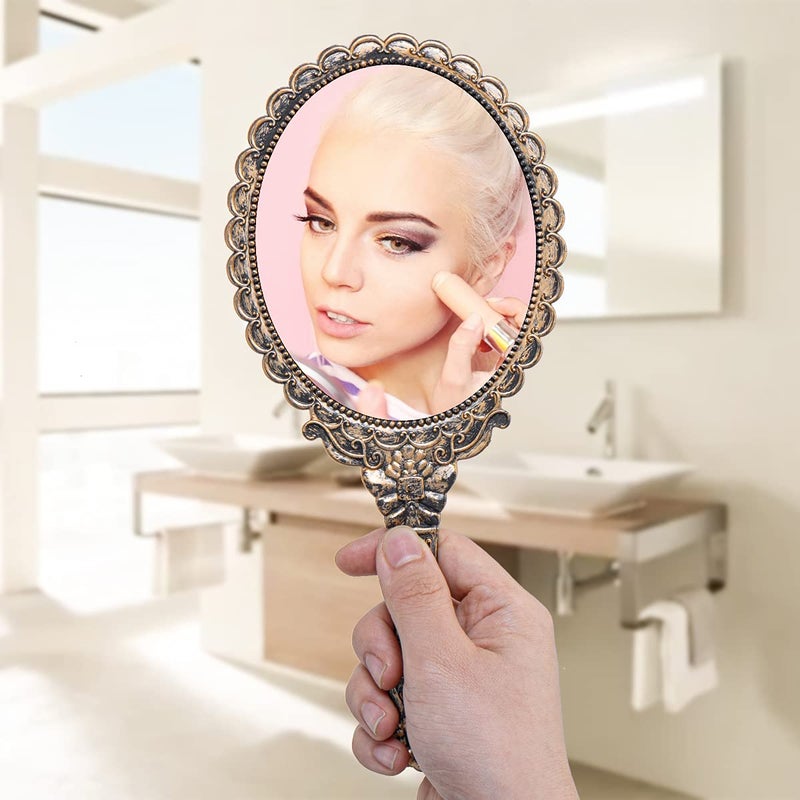 TOPYHL 2Pcs Vintage Handheld Mirror Decorative Mirrors For Face Makeup Cosmetic Mirror Hand Held Travel Mirrors Personal Cosmetic Mirror With Powder Puff(Bronze) - Image 4