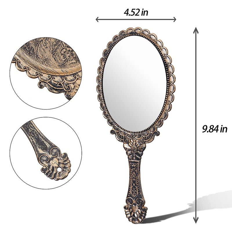 TOPYHL 2Pcs Vintage Handheld Mirror Decorative Mirrors For Face Makeup Cosmetic Mirror Hand Held Travel Mirrors Personal Cosmetic Mirror With Powder Puff(Bronze) - Image 2