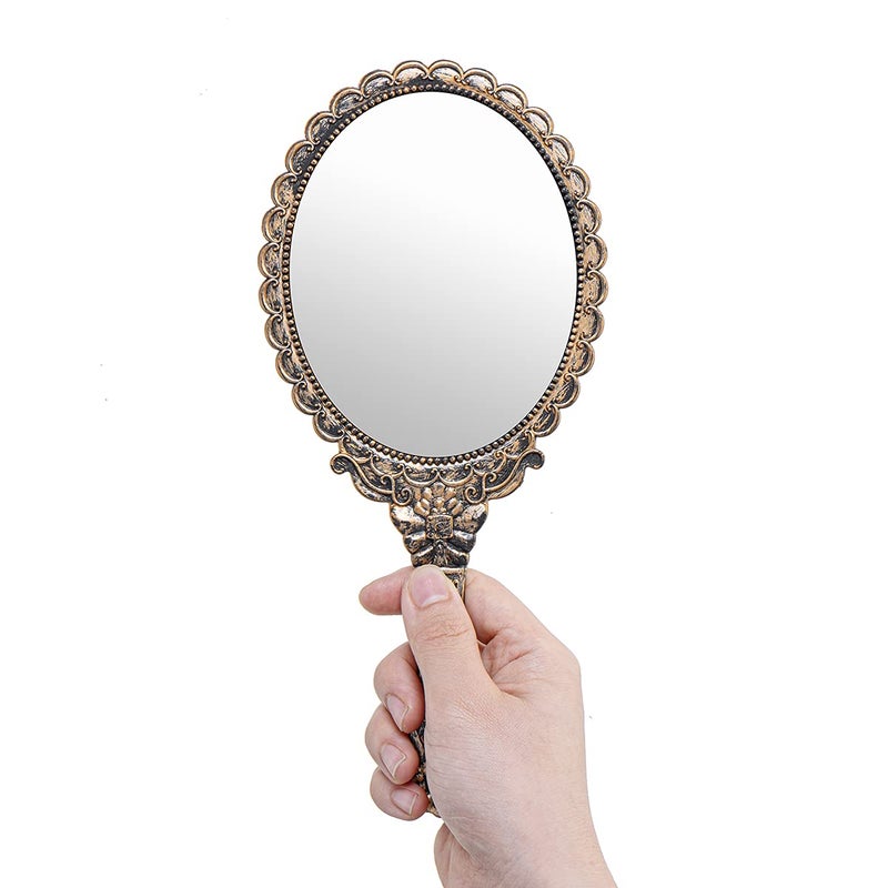TOPYHL 2Pcs Vintage Handheld Mirror Decorative Mirrors For Face Makeup Cosmetic Mirror Hand Held Travel Mirrors Personal Cosmetic Mirror With Powder Puff(Bronze) - Image 3
