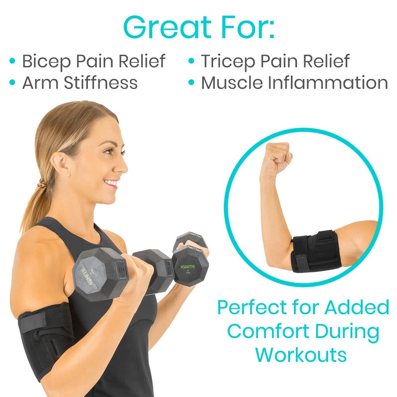 Vive Bicep Brace Compression Sleeve for Tendonitis - Upper Arm Tricep & Bicep Support Brace for Pain Relief - Comfortable, Lightweight, & Adjustable Wrap for Recovery, Rehab, or Workouts (Large) - Image 4