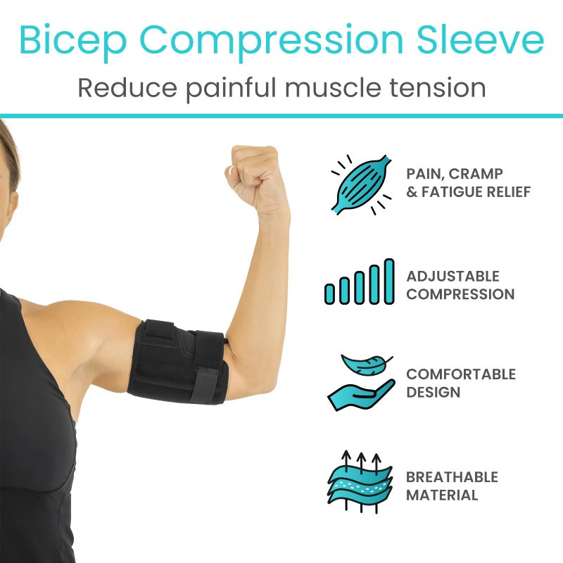 Vive Bicep Brace Compression Sleeve for Tendonitis - Upper Arm Tricep & Bicep Support Brace for Pain Relief - Comfortable, Lightweight, & Adjustable Wrap for Recovery, Rehab, or Workouts (Large) - Image 2