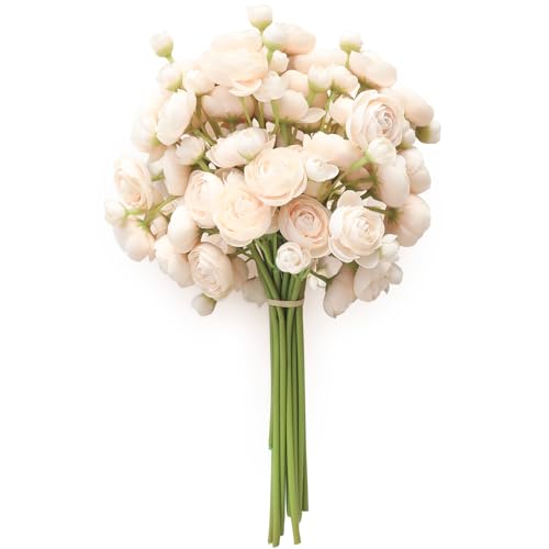 Floroom Ranunculus Artificial Flowers 18 Pcs Champagne Faux Silk Mini Ranunculus Bulk Fake Wedding Filler Flowers for DIY Cream Bouquets, Centerpieces, Bridal Shower Decorations & Arrangements - Image 1