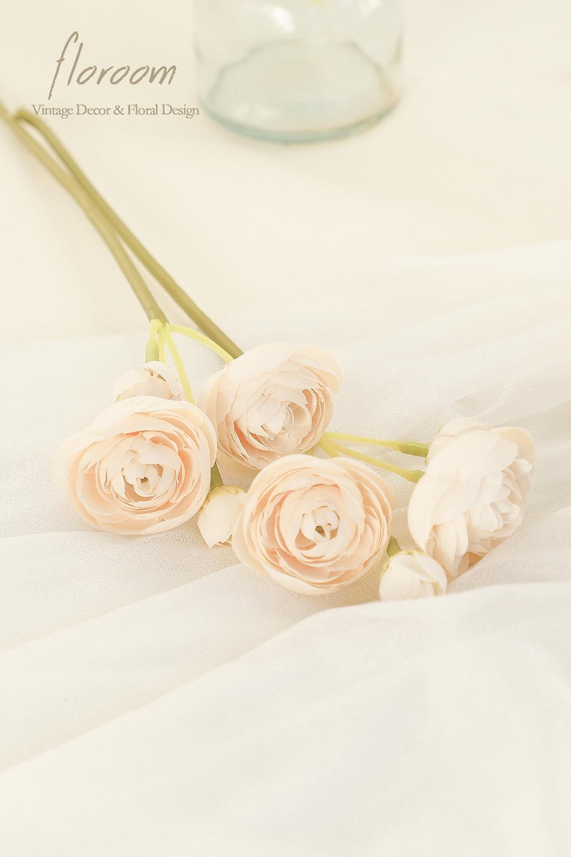 Floroom Ranunculus Artificial Flowers 18 Pcs Champagne Faux Silk Mini Ranunculus Bulk Fake Wedding Filler Flowers for DIY Cream Bouquets, Centerpieces, Bridal Shower Decorations & Arrangements - Image 4
