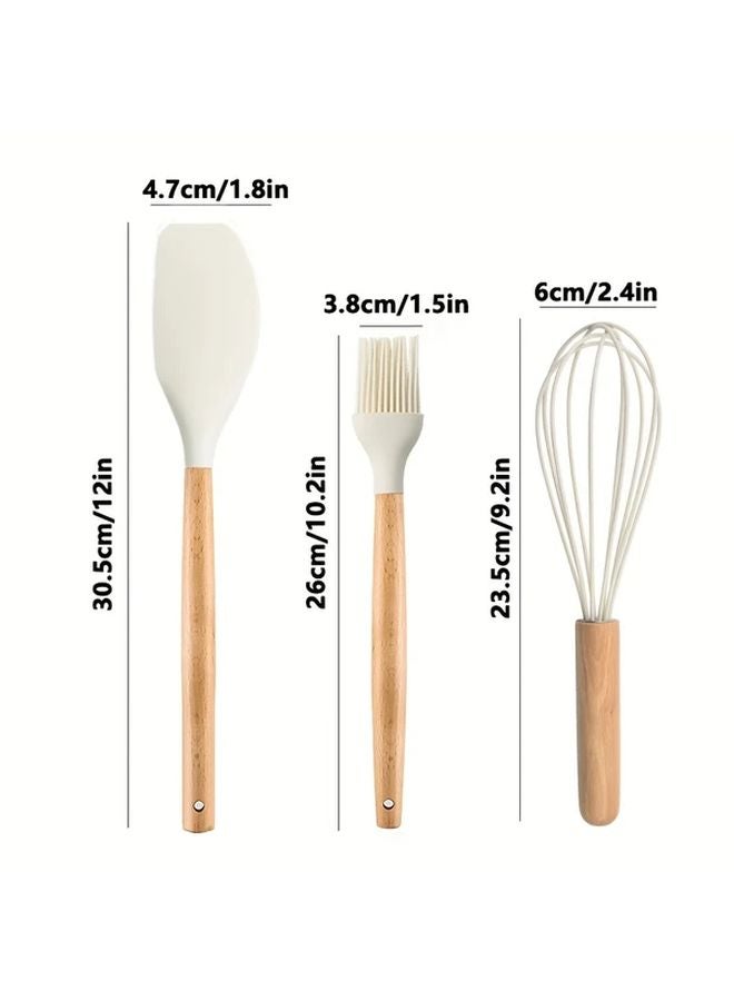 Black Wood Handle Heat Resistant Spatula Brush Whisk Set Baking Tools - Image 3