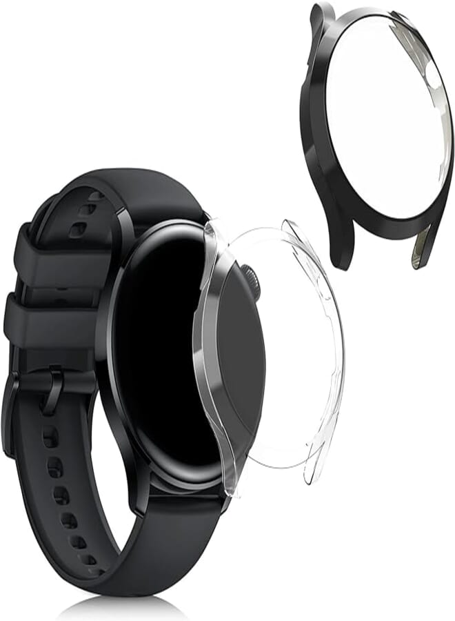 kwmobile Case Compatible with Huawei Watch 3 (Set of 2) - Smart Watch / Fitness Tracker Cover - Black / Transparent