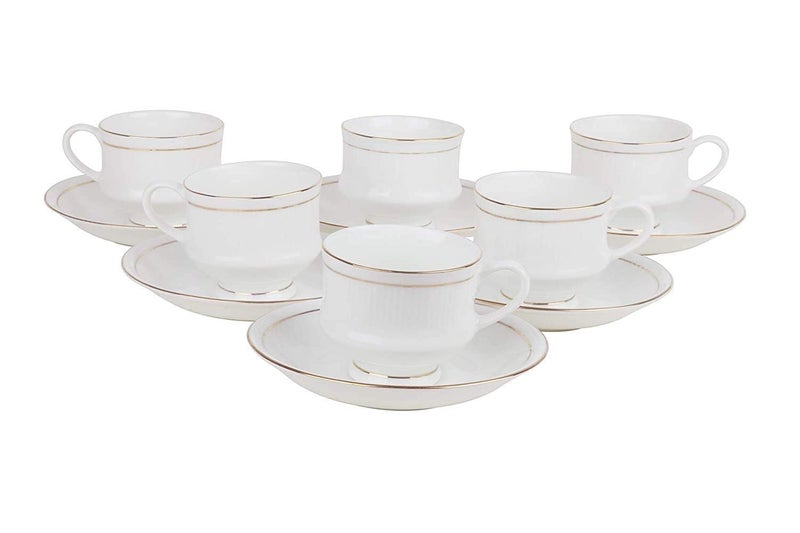 ORDER KARO Fine Tableware Bone China Cup and Saucer Set of 12 (6 Plates & 6 Cups) with Elegant Golden Line - 140 Ml - Image 5