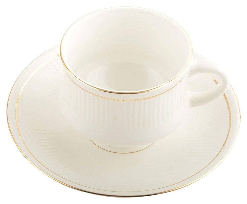 ORDER KARO Fine Tableware Bone China Cup and Saucer Set of 12 (6 Plates & 6 Cups) with Elegant Golden Line - 140 Ml - Image 4