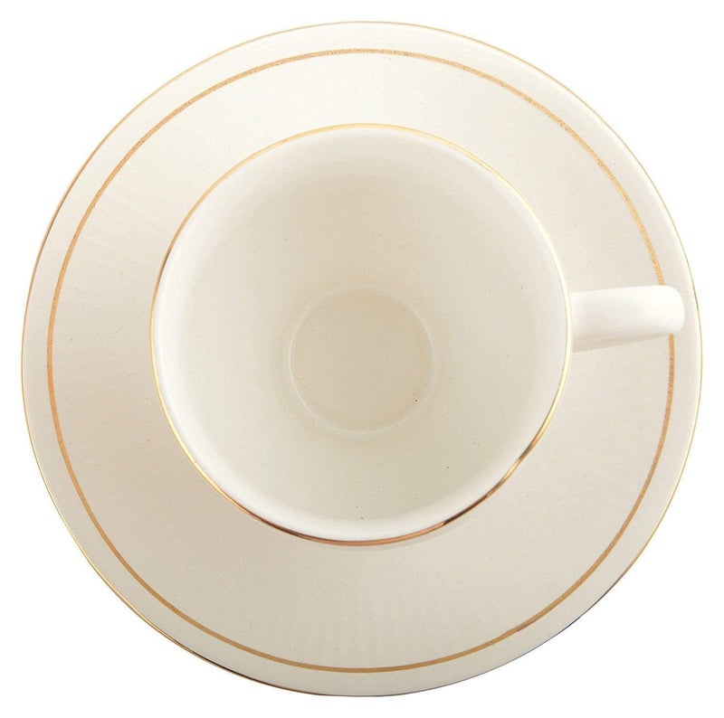 ORDER KARO Fine Tableware Bone China Cup and Saucer Set of 12 (6 Plates & 6 Cups) with Elegant Golden Line - 140 Ml - Image 3