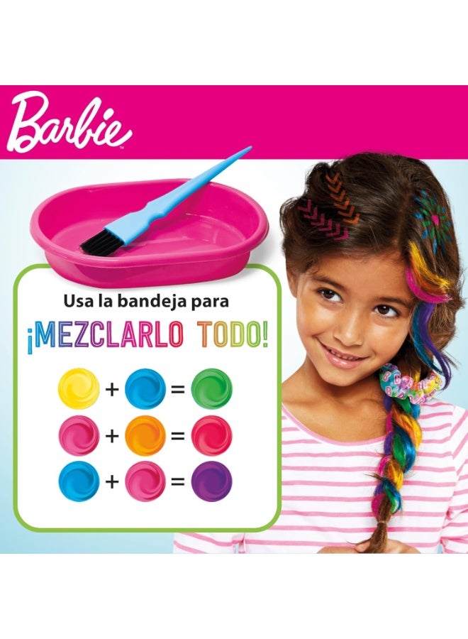 Barbie Rainbow Hair Set, Girls Coloured Wicks, Washable Dye, Gloves, Insoles, Container, Brush, Rubber & Braid Tie Dye  Paints, Kids Paints - Image 3