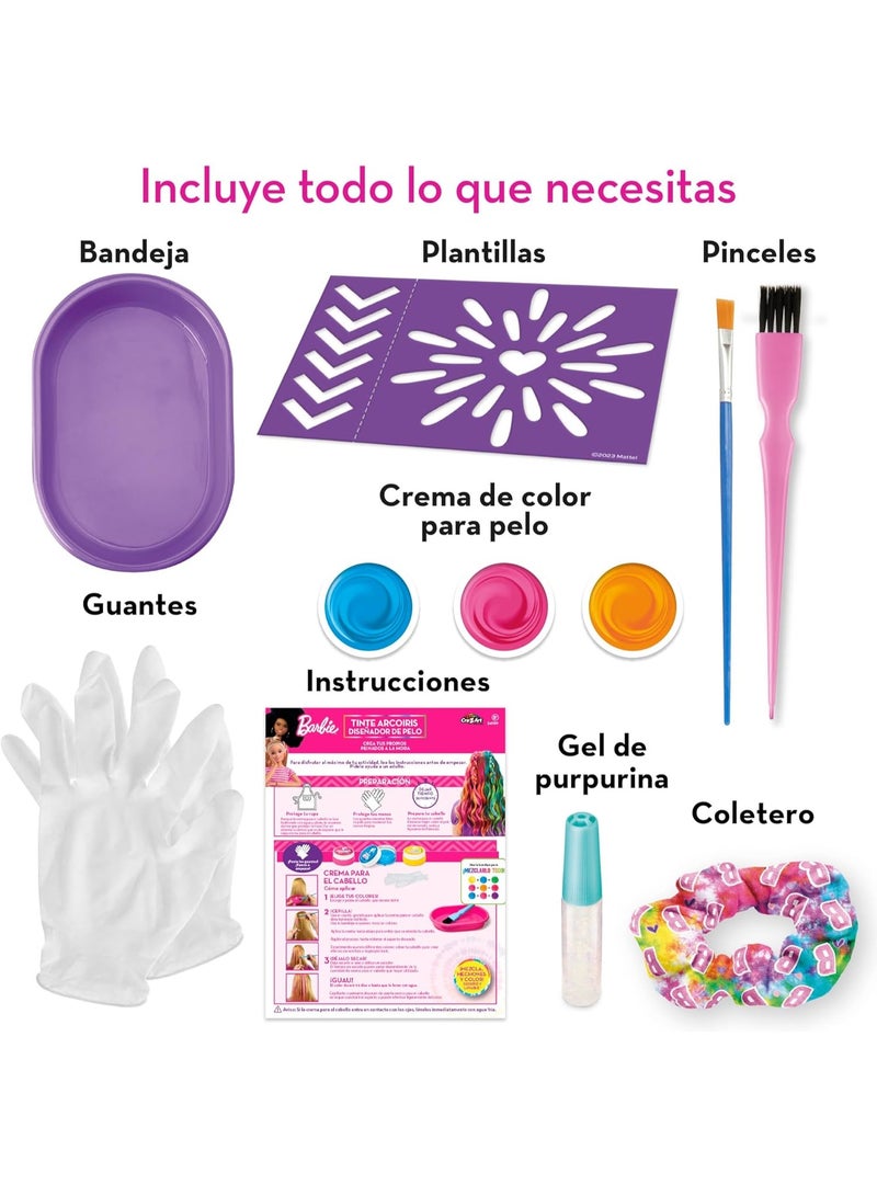 Barbie Rainbow Hair Set, Girls Coloured Wicks, Washable Dye, Gloves, Insoles, Container, Brush, Rubber & Braid Tie Dye  Paints, Kids Paints - Image 5