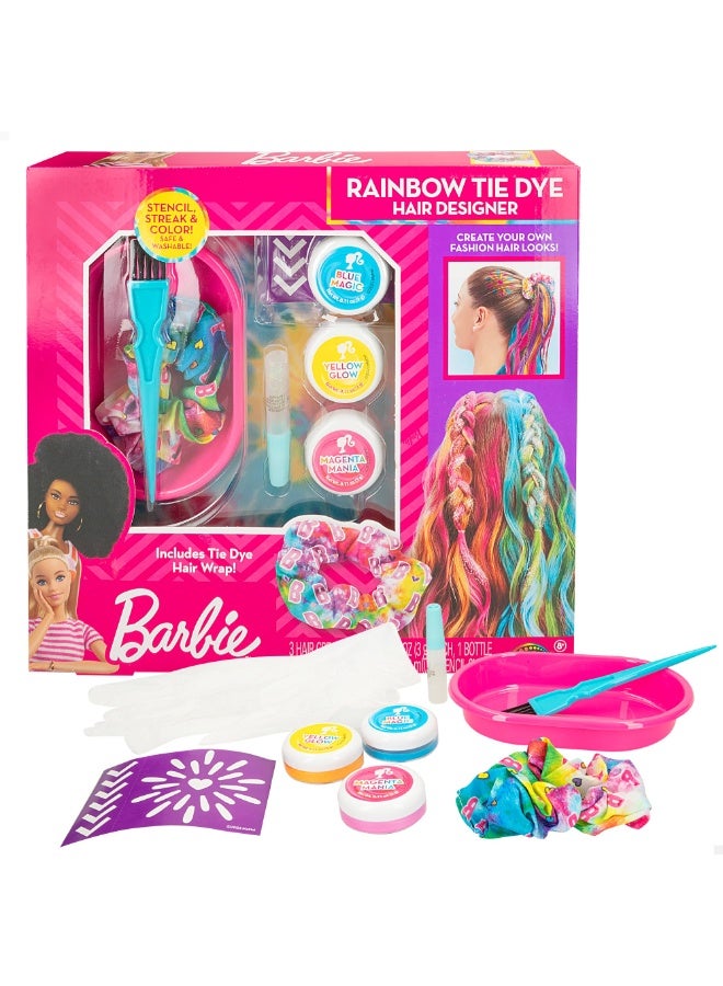 Barbie Rainbow Hair Set, Girls Coloured Wicks, Washable Dye, Gloves, Insoles, Container, Brush, Rubber & Braid Tie Dye  Paints, Kids Paints - Image 1