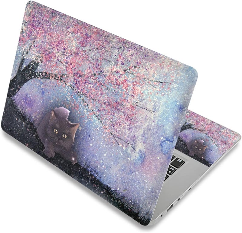 Laptop Skin Sticker Decal,12" 13" 13.3" 14" 15" 15.4" 15.6 inch Laptop Skin Sticker Cover Art Decal Protector Notebook PC (Plum & Cat)