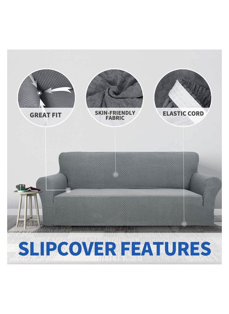SYOSI - Newest Jacquard Extra Large Sofa Covers for 3 or 4 Seater Super Stretch Non Slip Couch Cover for Dogs Pet Friendly Sofa Slipcover Furniture Protector 4 Seater Light Grey - Image 1