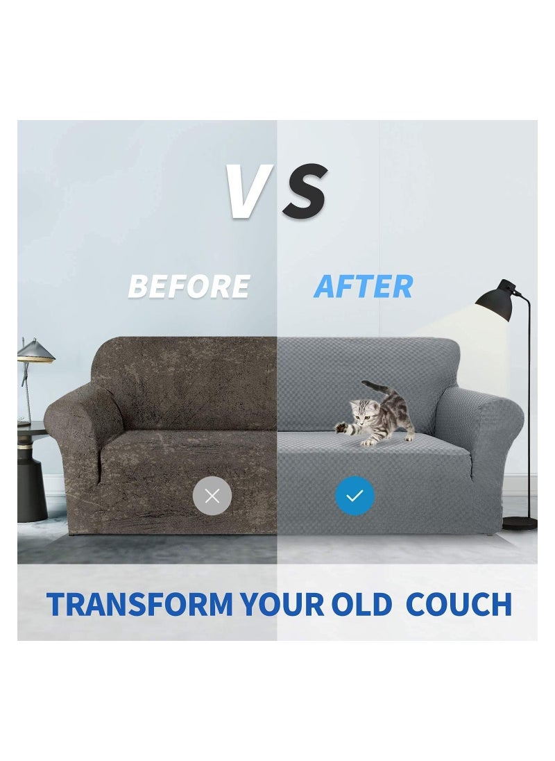 SYOSI - Newest Jacquard Extra Large Sofa Covers for 3 or 4 Seater Super Stretch Non Slip Couch Cover for Dogs Pet Friendly Sofa Slipcover Furniture Protector 4 Seater Light Grey - Image 1