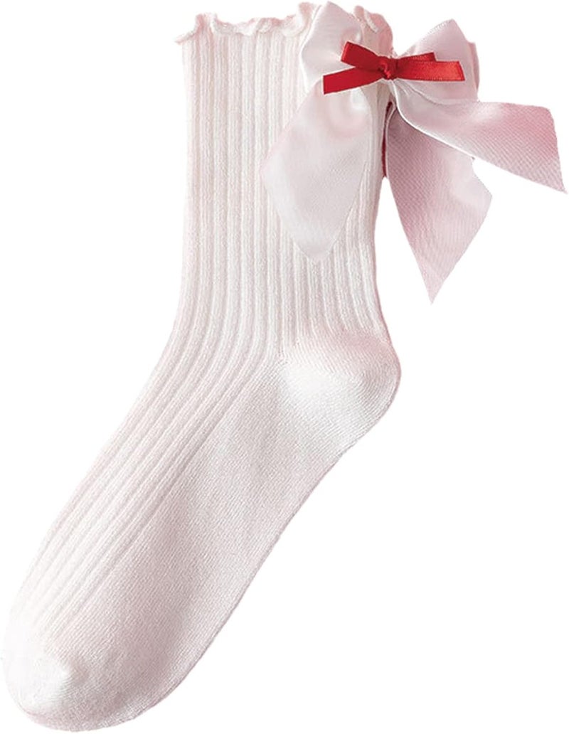 Women Ruffle Ankle Socks with Bowknot Winter Crew Socks Ruffle Frilly Cotton Socks Breathable Casual Sock - Image 5
