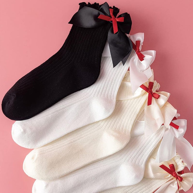 Women Ruffle Ankle Socks with Bowknot Winter Crew Socks Ruffle Frilly Cotton Socks Breathable Casual Sock - Image 2