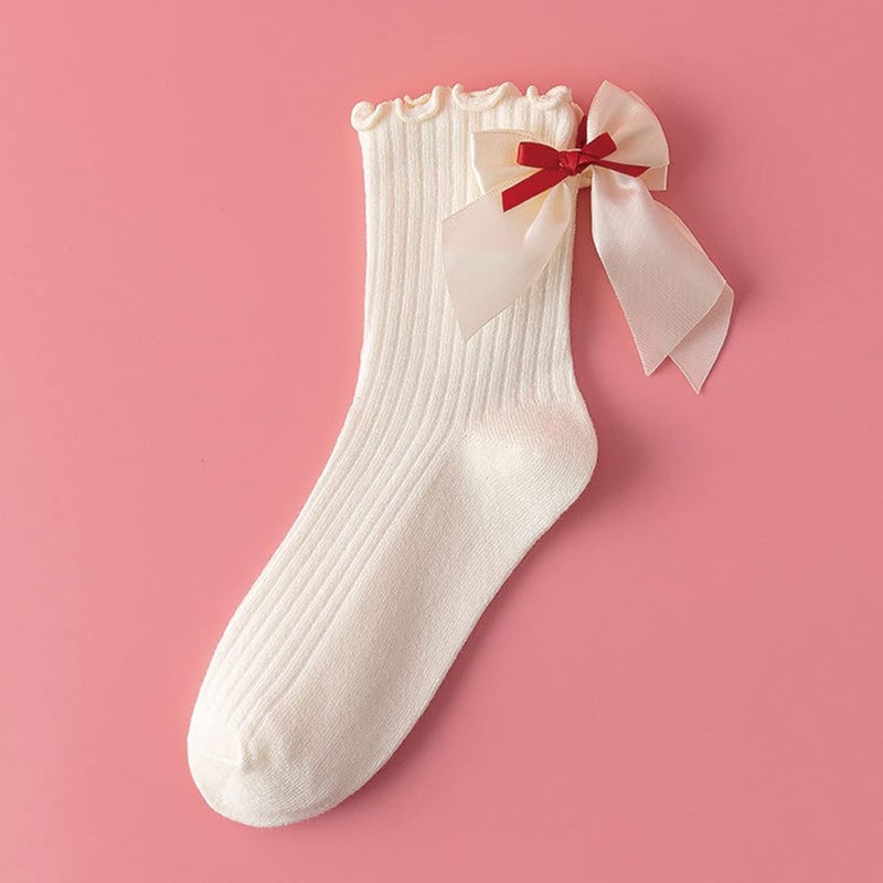 Women Ruffle Ankle Socks with Bowknot Winter Crew Socks Ruffle Frilly Cotton Socks Breathable Casual Sock - Image 3