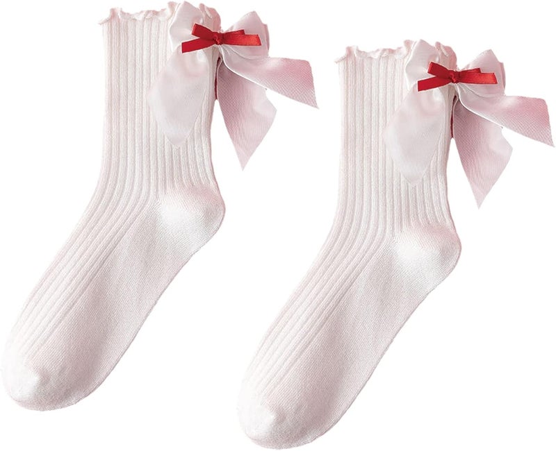 Women Ruffle Ankle Socks with Bowknot Winter Crew Socks Ruffle Frilly Cotton Socks Breathable Casual Sock - Image 4