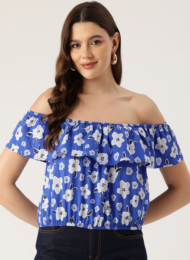 Rue Collection Floral Print Off-Shoulder Bardot Top for Women - Image 1
