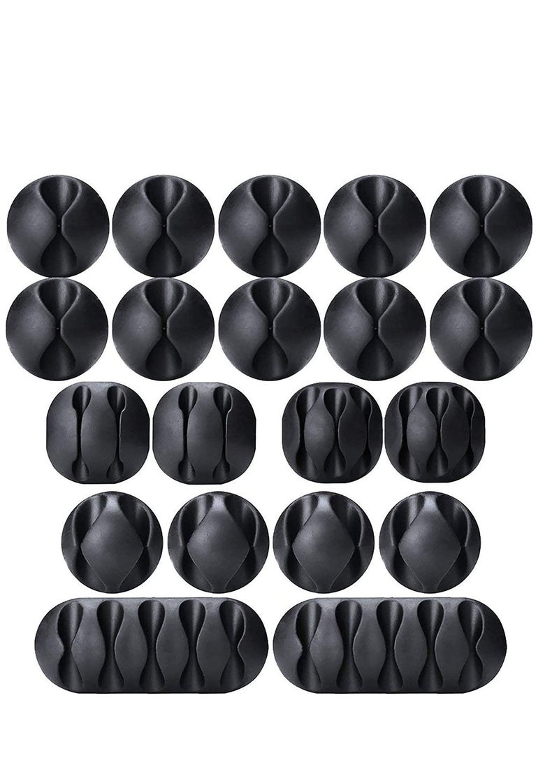 SYOSI 20 Pieces Cable Clips Black Holder Cord Organizer Wire for Cable, and Management System Power Cords Charging Accessory Cables Mouse PC Office Home - Image 1