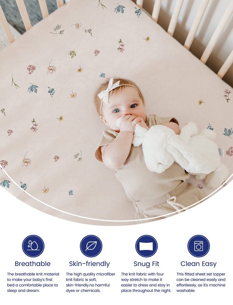 TotAha Premium Stretchy Crib Sheets (2-Pack)-Hypoallergenic, Silky Comfort, Buttery Soft, Calming Effect, All-Season Jersey-Knit Sheets, 28 X 52 X 9'' (Blue Flower & Small Floral) - Image 2