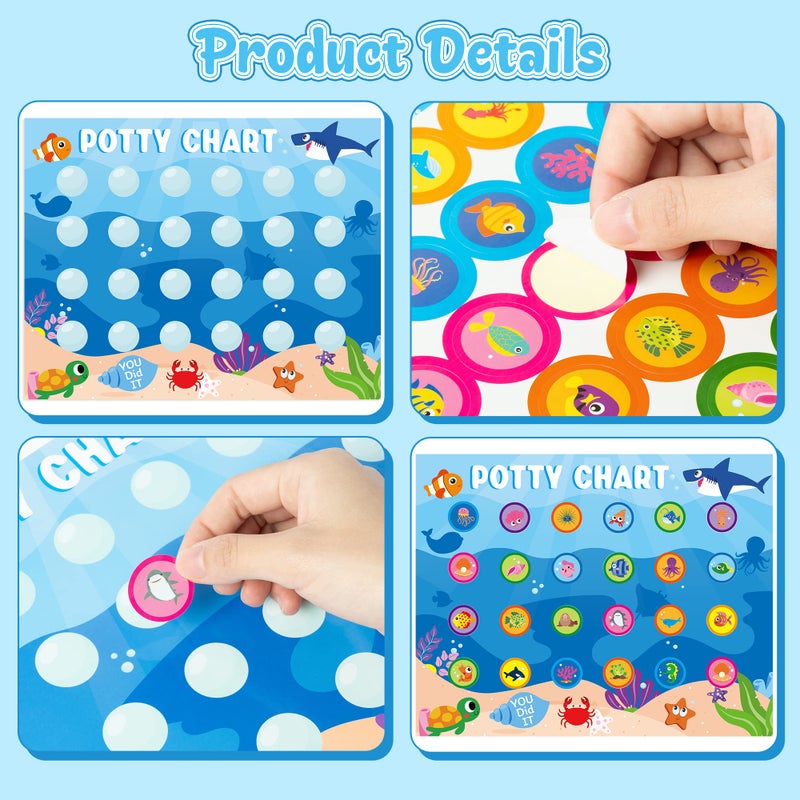 Zainpe 15Pcs Ocean Animals Potty Training Chart for Kids Sea Creatures Potty Chart with Shark Whale Stickers Marine Theme Toilet Training Reward Chart Develop Toileting Habit for Toddlers Boy Girl - Image 3