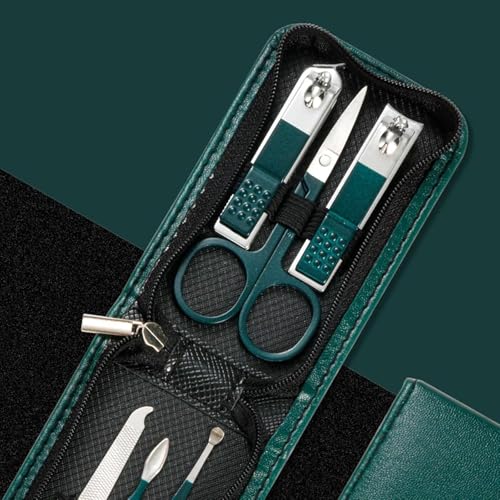 Koccido Manicure Pedicure Set 6 in 1 Precision Grooming Kit, Carbon Steel Nail Clippers with Fingernail Clippers, Portable with Travel Case ( Green ) - Image 3
