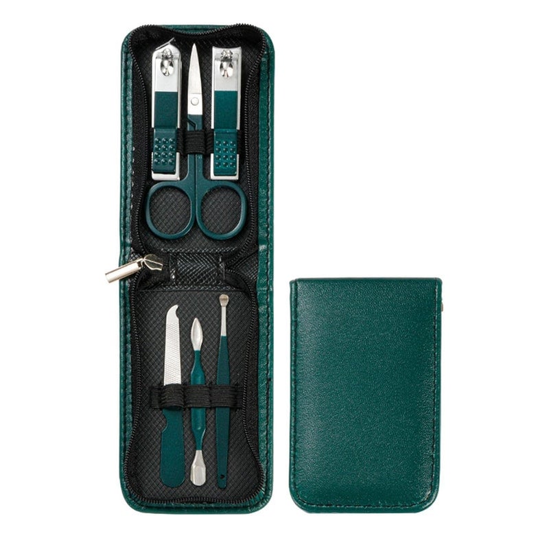 Koccido Manicure Pedicure Set 6 in 1 Precision Grooming Kit, Carbon Steel Nail Clippers with Fingernail Clippers, Portable with Travel Case ( Green ) - Image 5