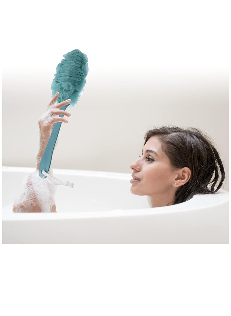 2 Pcs Body Bath Brush, Back Scrubber for Shower, Loofah Shower with Long Handle for Skin Exfoliating, PP Mesh, Blue Beige