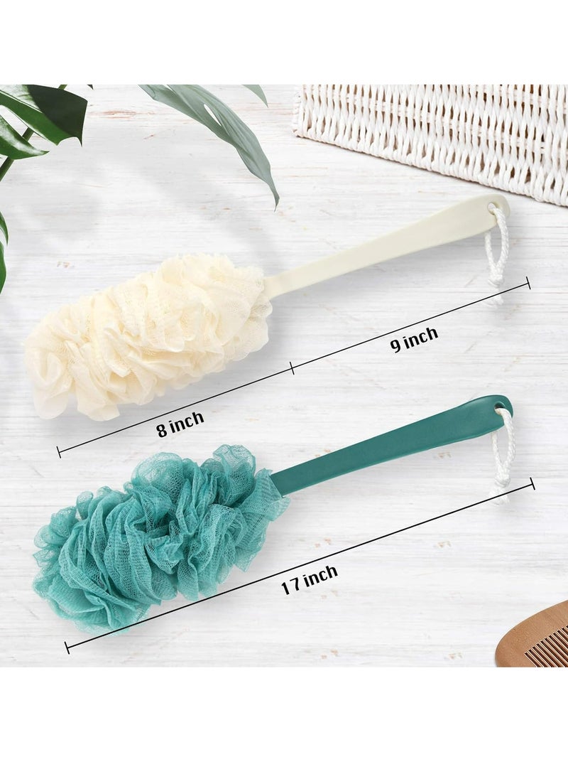 2 Pcs Body Bath Brush, Back Scrubber for Shower, Loofah Shower with Long Handle for Skin Exfoliating, PP Mesh, Blue Beige