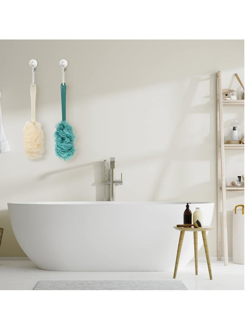 2 Pcs Body Bath Brush, Back Scrubber for Shower, Loofah Shower with Long Handle for Skin Exfoliating, PP Mesh, Blue Beige