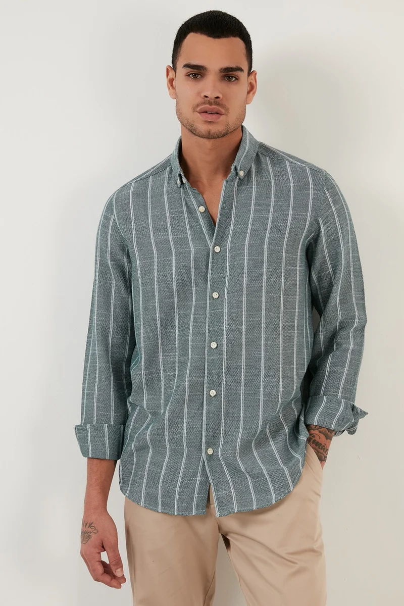 Buratti 100% Cotton Striped Button Collar Shirt Men's Shirt CF21S112480