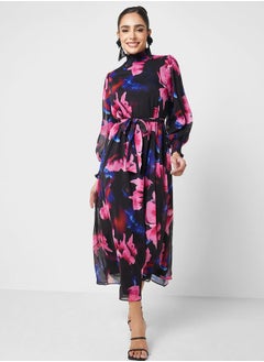 Printed Balloon Sleeve Dress
