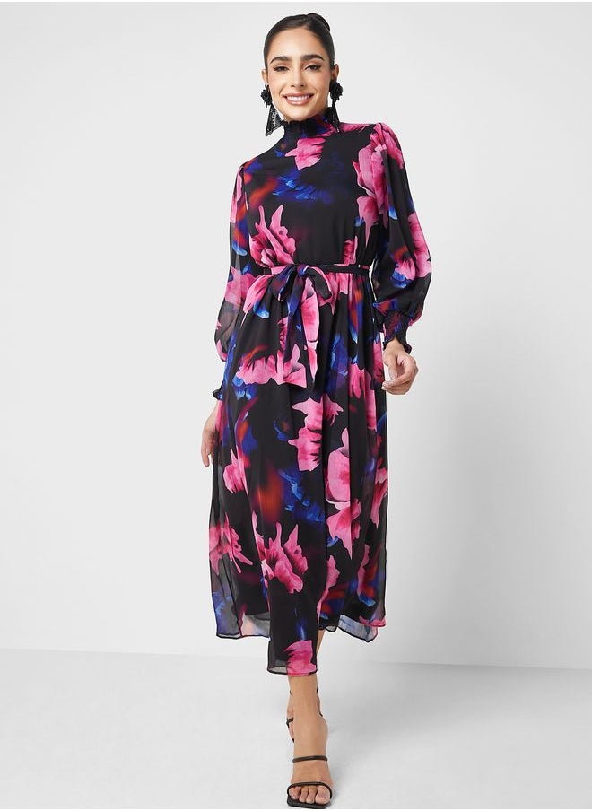 Refka by modanisa - Printed Balloon Sleeve Dress - Image 1