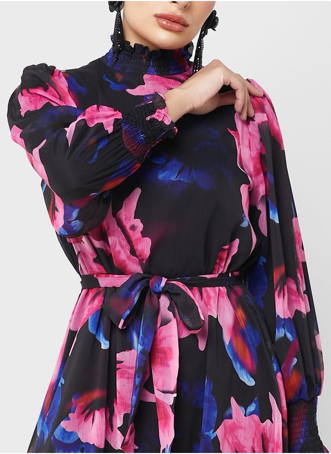 Refka by modanisa - Printed Balloon Sleeve Dress - Image 1