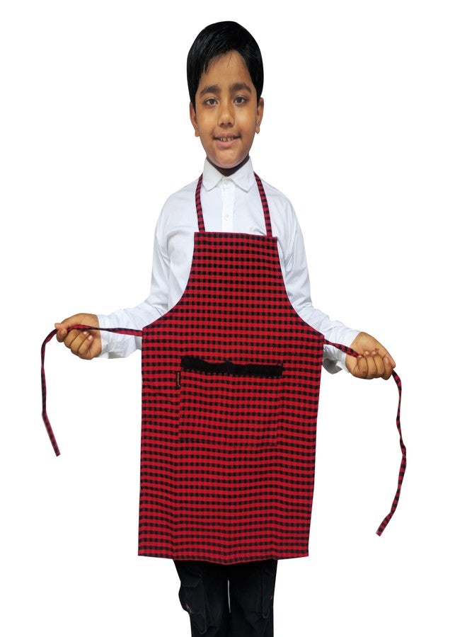 Switchon Waterproof Kids Multi Purpose Cooking Painting and School checkered kids Apron with Chef cap for 5 Yrs to 12 yrs (Maroon_Black) - Image 2