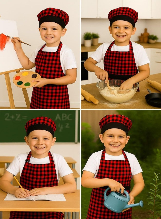 Switchon Waterproof Kids Multi Purpose Cooking Painting and School checkered kids Apron with Chef cap for 5 Yrs to 12 yrs (Maroon_Black) - Image 5
