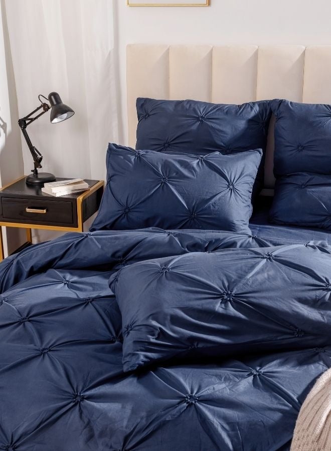 LUNA Home Premium 6 Piece King Size Duvet Cover Pinch Rose Design Solid Navy Blue  - Image 3