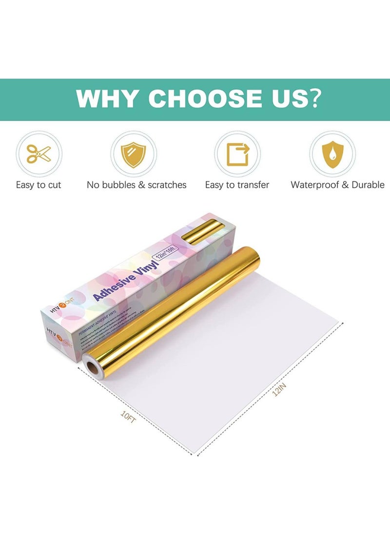 BPA - Gold Chrome Vinyl - 12 X 10Ft Mirror Metallic Gold Vinyl For Cricut - Easy To And Transfer Gold Permanent Vinyl Roll - Image 1