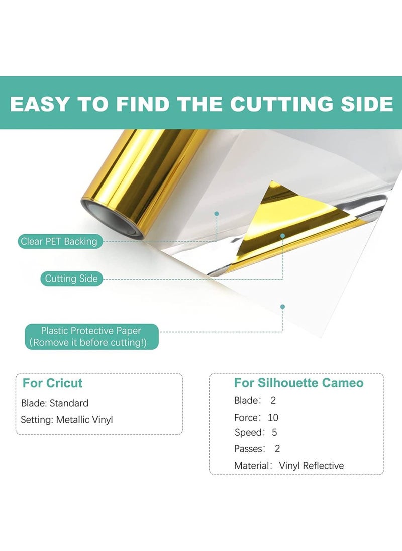 BPA - Gold Chrome Vinyl - 12 X 10Ft Mirror Metallic Gold Vinyl For Cricut - Easy To And Transfer Gold Permanent Vinyl Roll - Image 1
