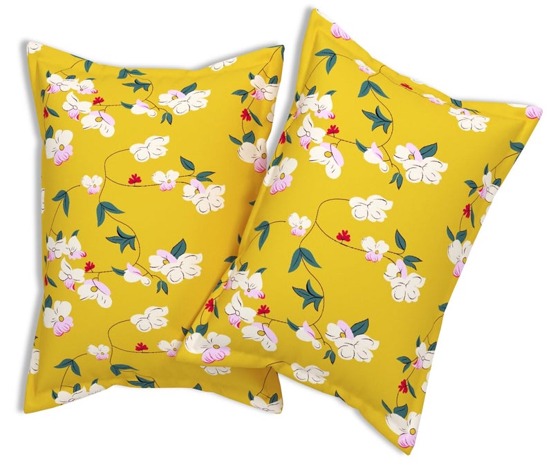 VAS COLLECTIONS Premium Cotton Elastic Fitted Double Bedsheet Set – 160-210 TC, 72 x 68 + 6 Inches | Wrinkle-Free, Breathable, Floral Print with 2 Pillow Covers | Corner Fitted Sheet (Yellow & White) - Image 3