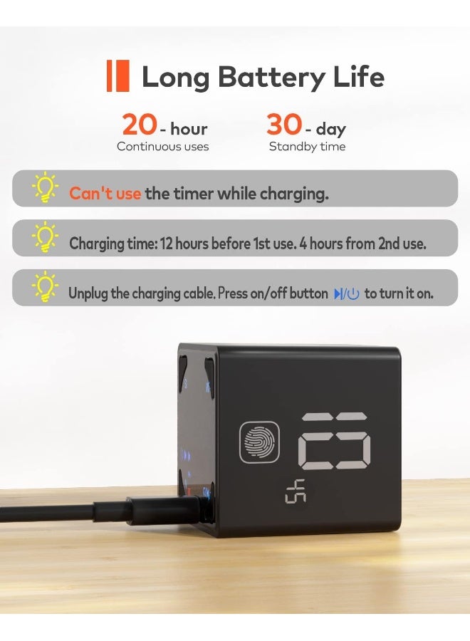 Ticktime Cube Pomodoro Timer, Productivity Timer, Pause And Resume, Mute, Vibration And Adjustable Sound Alert, For Task, Work, Adhd, Add, Meeting, 1/3/5/10/15/25/45/60Min And Custom Countdown - Black  - Image 4