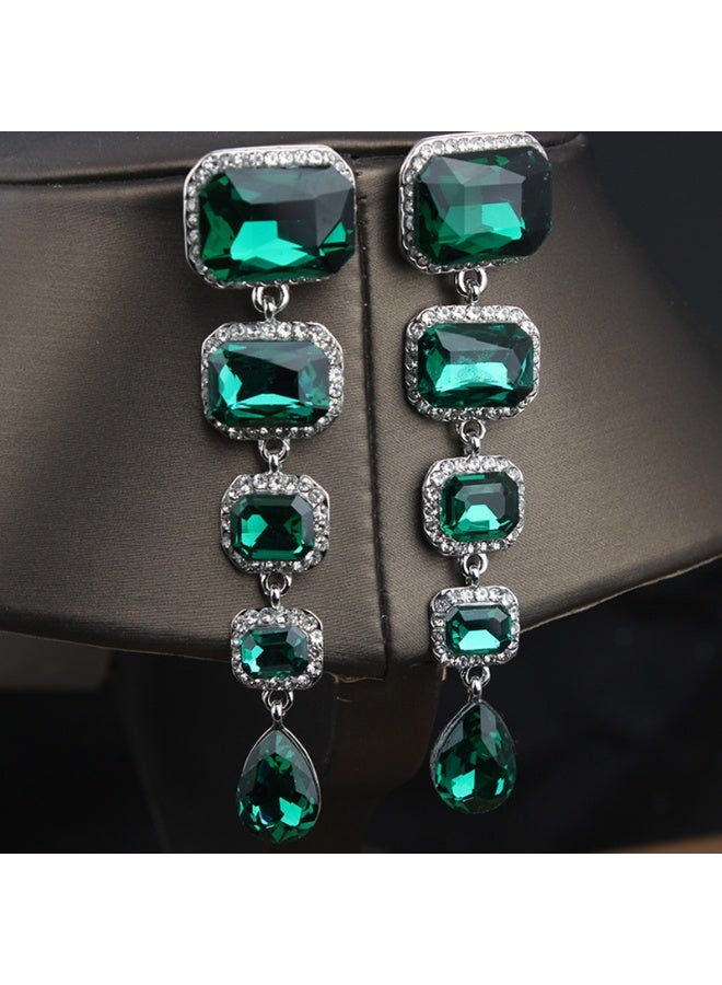 NIBEMINENT Exaggerated Gemstone Crystal Earrings - European and American Style